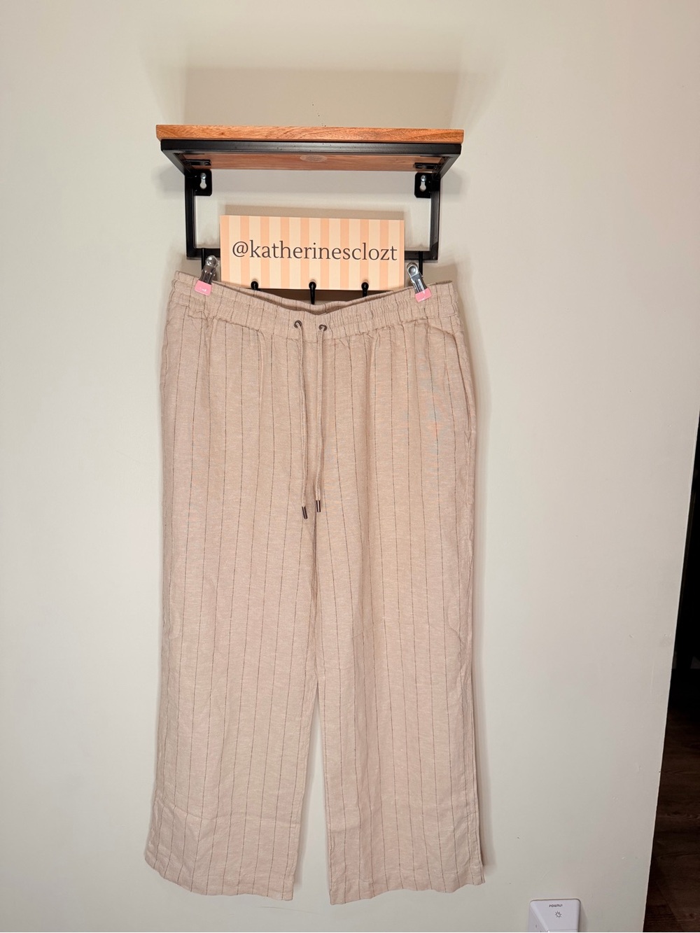 Beige Ribbed Drawstring Wide-Leg Pants
